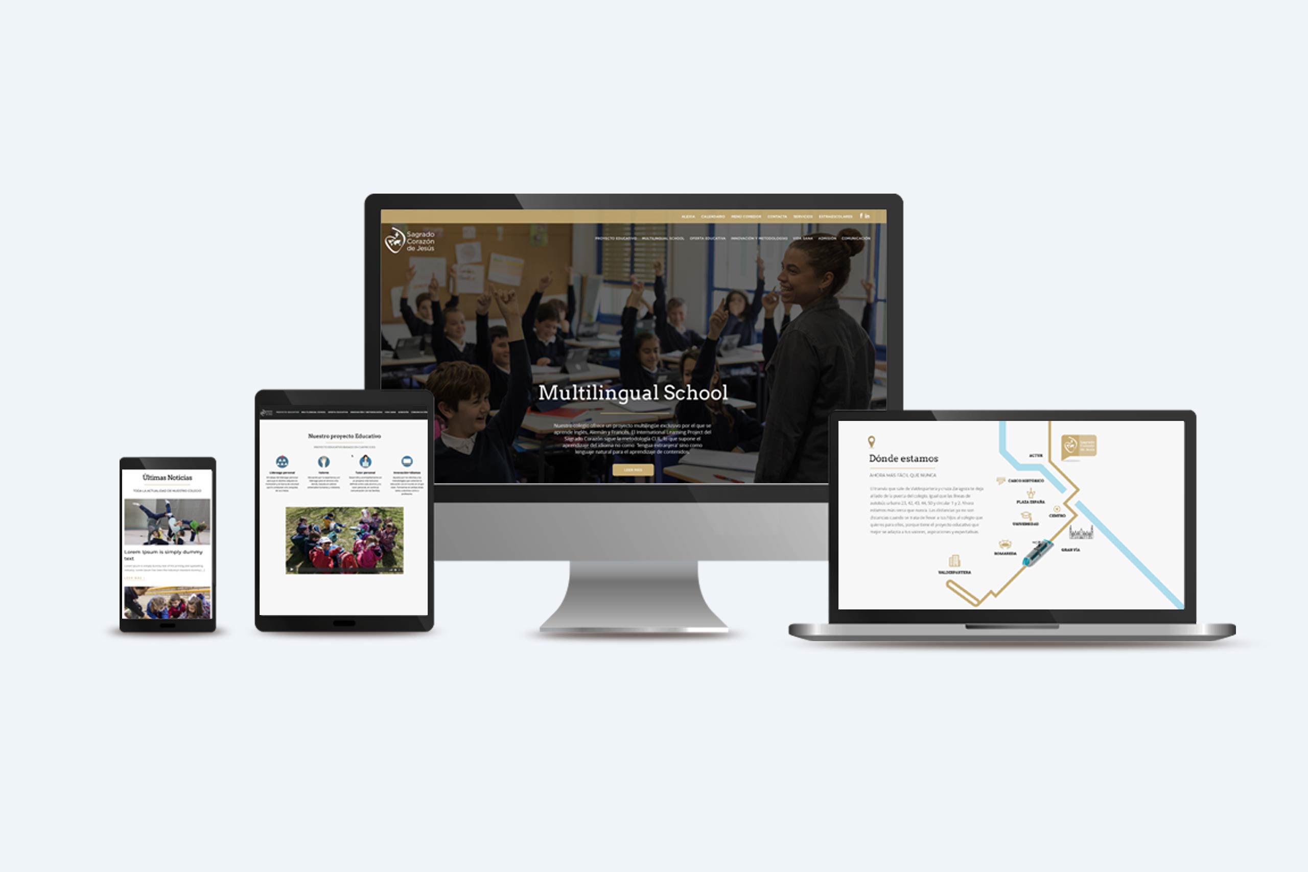 web de un colegio en distintos dispositivos