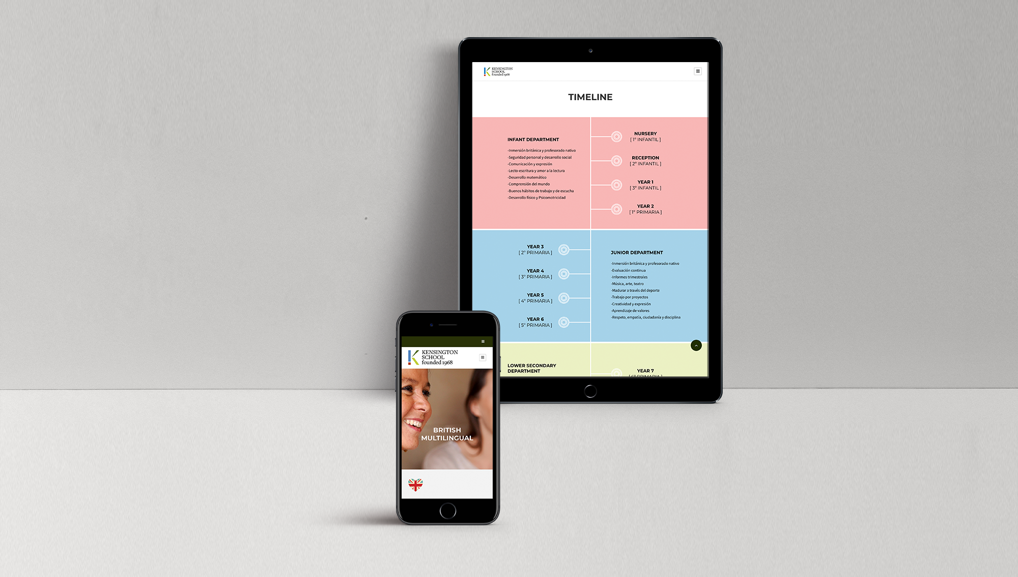 diseño página web de un colegio responsive en un movil y una tablet