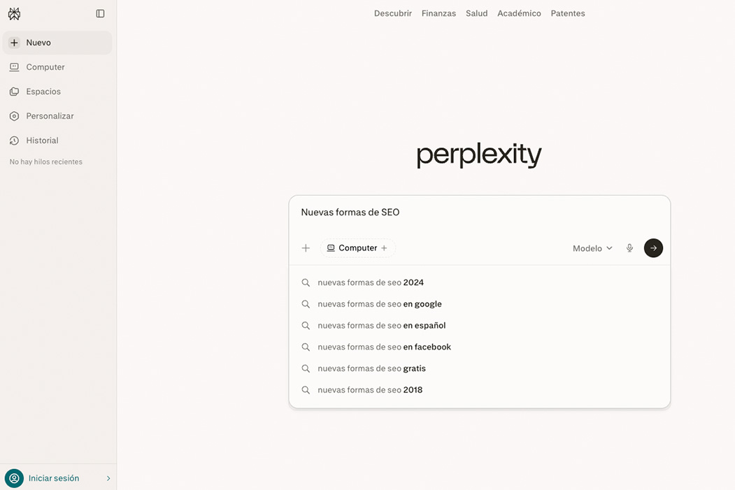 búsqueda en perplexity sobre nuevas formas de seo