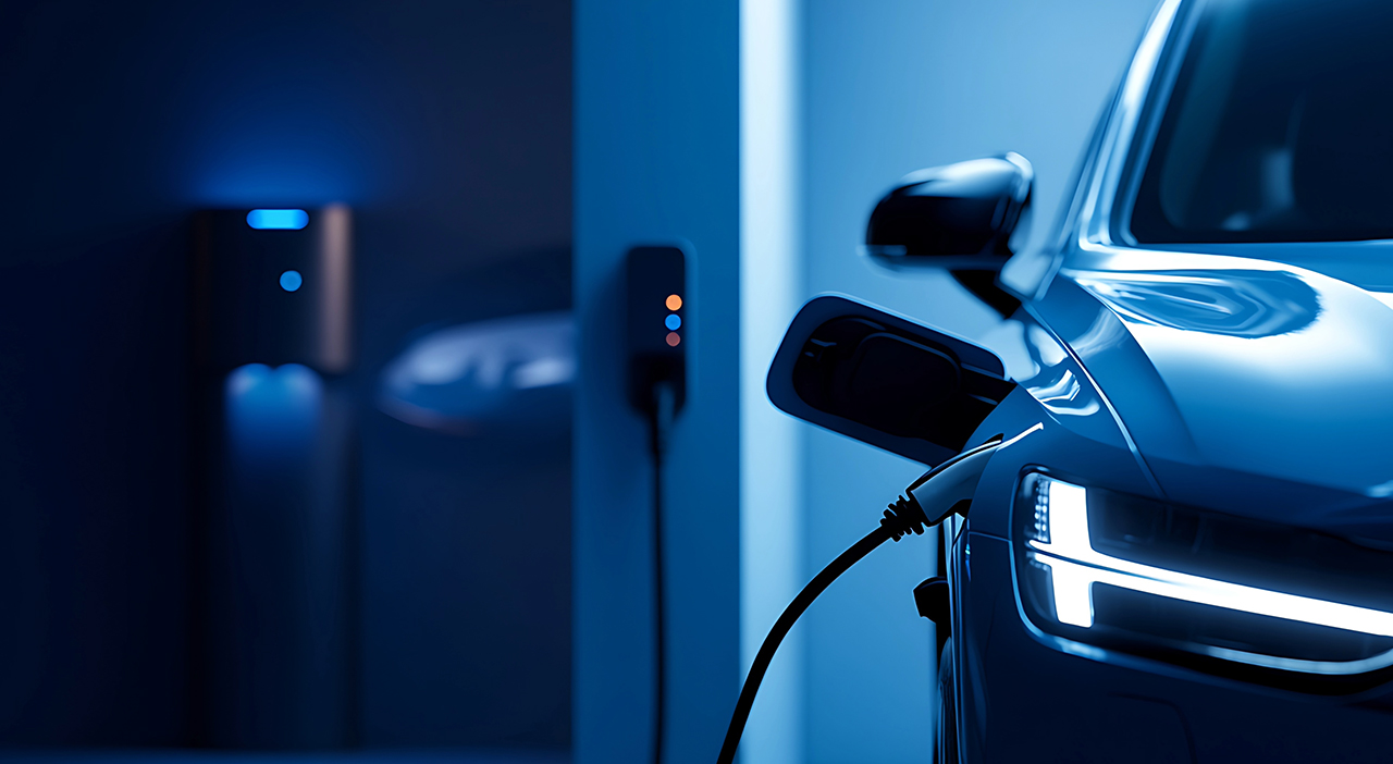 Vehículo eléctrico conectado a un punto de recarga